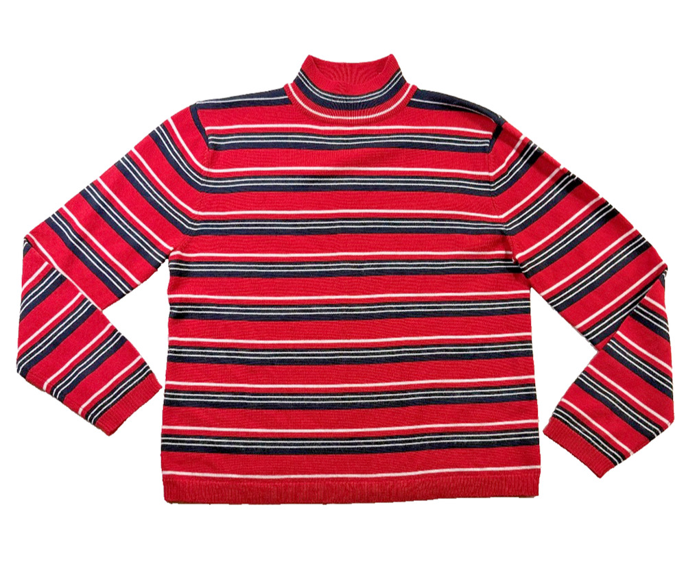 Pendleton Vintage Mock Neck Striped Sweater Women's Size M Red Black